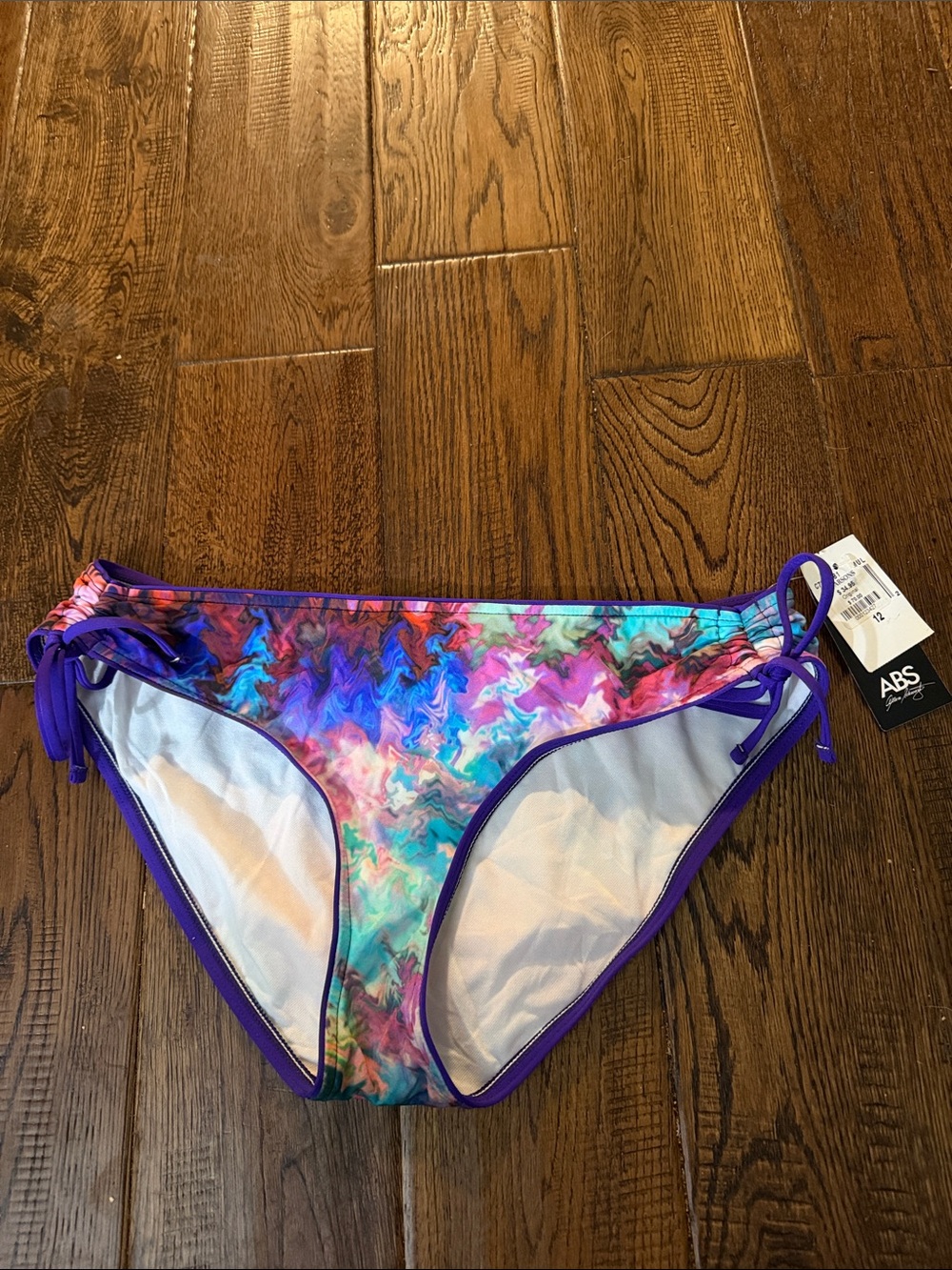 NWT ABS Purple-Trim Multicolor Women's Bikini Bottoms Size 12